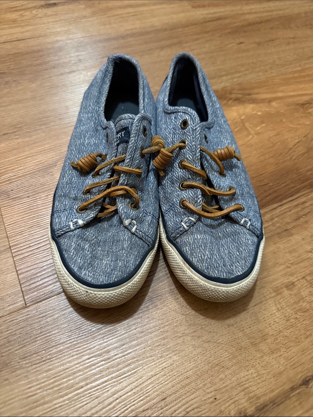 Sperry Blue Textile Low-Top Sneakers with Tan Laces